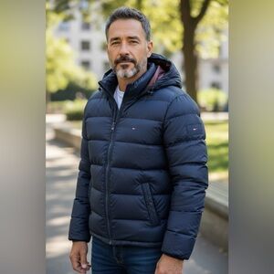 Tommy Hilfiger Men's Medium Midnight Navy Quilted Hooded Puffer Jacket NEW